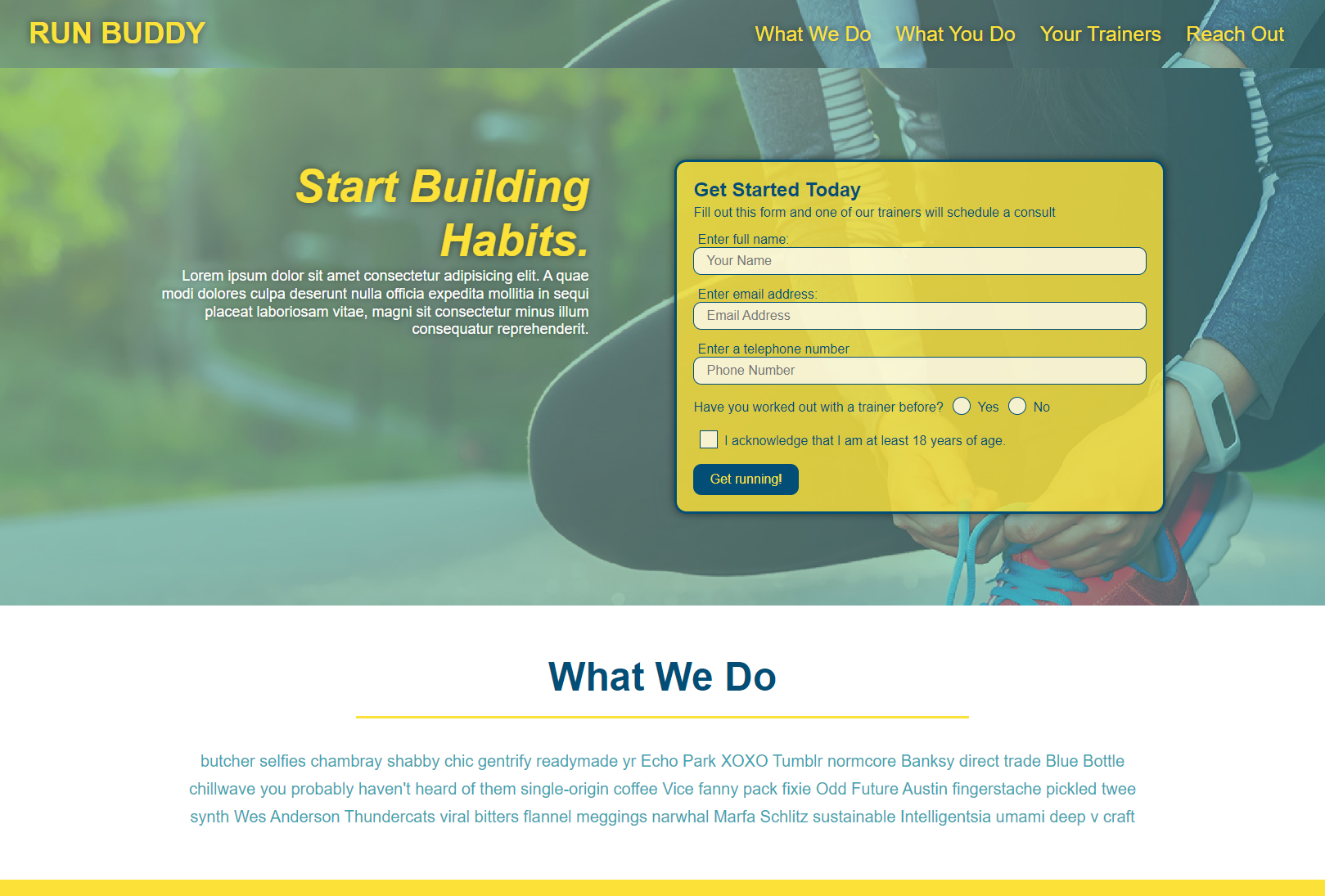 a screencapture of the run buddy landing page